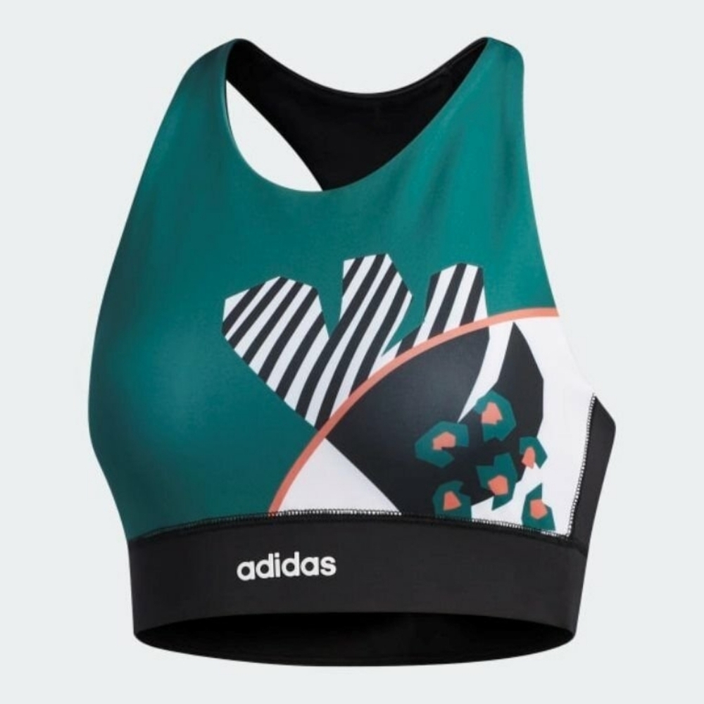adidas Women's Green Patterned High-Neck Sports Bra